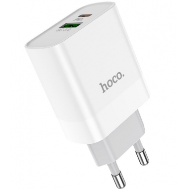 Сетевое зарядное устройство белое 3А 5V USB-A + Type-C  20W Hoco C80A